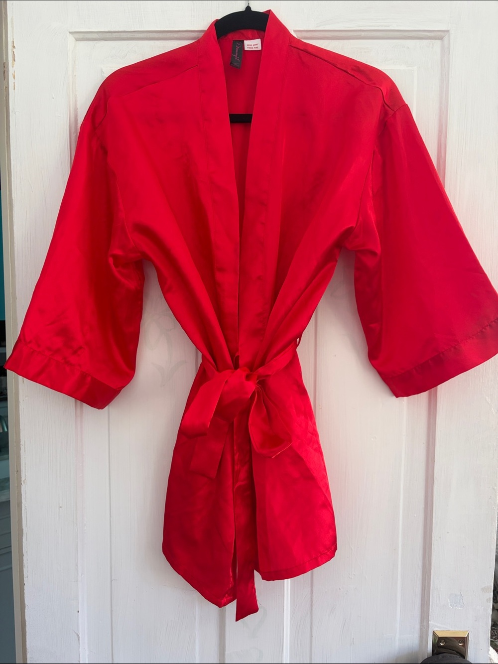 Red Satin look poly Tie-Waist Kimono Jacket - Unbranded